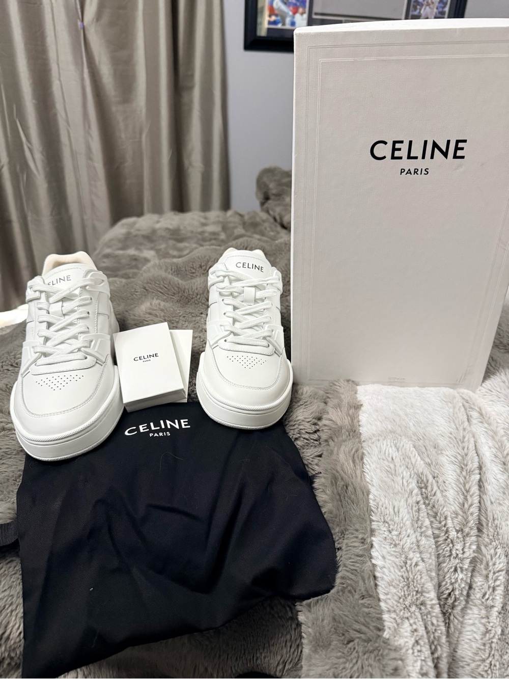 Celine White Low-Top Leather Sneakers with Subtle Logo